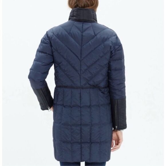 Madewell Navy Blue Quilted Full Zip Down Puffer High Collar Jacket Women's M - Picture 2 of 15